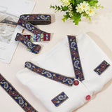 Ethnic Style Embroidery Polyester Ribbons, Floral Pattern, Marine Blue, 1-3/8 inch(34mm), about 7.66 Yards(7m)/Roll