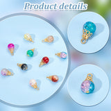 100Pcs 10 Color Spray Painted Crackle Glass Pendant, with Golden Iron Findings, Round Charms, Mixed Color, 18x10mm, Hole: 2.5mm, 10Pcs/color