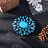 Alloy Belt Buckles, with Synthetic Turquoise, Belt Fastener, Gunmetal, Flower, 72x71x12~19mm, Hole: 40.5x11.5mm