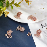 3-Strand 6-Hole Brass Box Clasps, Multi-Strand Clasps, with Spring Ring Clasps, Flat Round, Rose Gold, 24x11x5.5mm, 6 sets/box