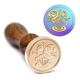 Brass Wax Seal Stamp with Handle, for DIY Scrapbooking, Flower Pattern, 89x30mm