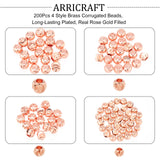 200Pcs 4 Style Brass Corrugated Beads, Long-Lasting Plated, Round, Real Rose Gold Plated, 3~6x2~5mm, Hole: 1.2~2mm, 50pcs/style