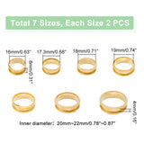 14pcs 7 size Unisex Titanium Steel Grooved Finger Ring Sets, Wide Band Rings, Golden, Inner Diameter: 16~22.1mm, Slot: 4mm, 2Pcs/size
