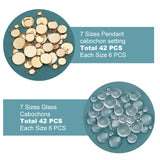 DIY Link Making Kits, 84Pcs Flat Round 304 Stainless Steel Cabochon Connector Settings and Half Round/Dome Glass Cabochons, Real 18K Gold Plated, 84pcs/box