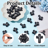 10Pcs Cross with Word Jesus Silicone Beads, Chewing Beads For Teethers, for DIY Supplies Jewelry Making, Black, 30x23x8mm