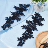 Polyester Embroidery Lace Appliques, Ornament Accessories for Cheongsam, Dress, Flower, Black, 360x145x1mm