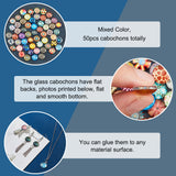 1 Bag Printed Glass Cabochons, for DIY Jewelry Making, Half Round with Mixed Patterns, Mixed Color, 12x5mm, 200pcs/bag, 1 bag/box