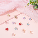60pcs 6 colors Two Tone Transparent Spray Painted Glass Pendants, with Light Gold Plated Brass Findings, Frosted, with Glitter Powder, Round, Mixed Color, 12x8mm, Hole: 2mm, 10pcs/colors