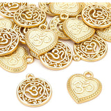 Alloy Pendants, Matte Style, Heart with Om Symbol & Flat Round with Om Symbol, Cadmium Free & Nickel Free & Lead Free, Real 18K Gold Plated, 22x19x2.5mm, Hole: 2.5mm