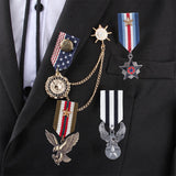 3Pcs 3 Style Eagle & Star Alloy Enamel Pendant Lapel Pin, Polyester Brooch Medal for Men, Mixed Color, 80~82mm, 1Pc/style