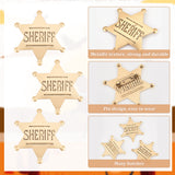 6Pcs Iron Star with Word Sheriff Brooch Pin for Costume Accessories, Antique Golden, 67x59x7mm