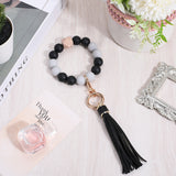 Silicone Round Beaded Keychain Wristlet, Tassel Keychains, with Alloy Keychain Clasps Finding, Black, Inner Diameter: 62mm