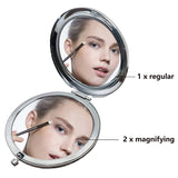 1Pc Stainless Steel Customization Mirror, Flat Round with Flower & Word, with 1Pc Rectangle Velvet Pouch, Stainless Steel Color, Mirror: 7x6.5cm