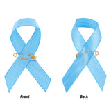 Polyester Brooch, with Iron Safety Pins, Awareness Ribbon, Sky Blue, 65x35x1.5mm, 90pcs/set