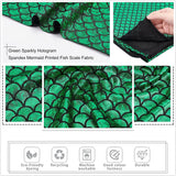 Sparkly Hologram Spandex Mermaid Printed Fish Scale Fabric, Stretch Fabric, Green, 100x150cm