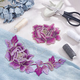 2Pcs 2 Style Peony Polyester Embroidery Sew on Clothing Patches, Flower Applique, Sewing Craft Decoration, Dark Orchid, 90~215x113~182x1~1.5mm, 1pc/style