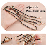 Braided Imitation Leather & Iron Chain Bag Handles, Bag Straps, with Cord Lock & Lobster Claw Clasps, Adjustable Chain for Purse Making, Black, 95~112x0.7x0.4cm