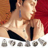 200Pcs 4 Style Tibetan Style Alloy Bead Cones, Antique Silver, 7~10x4.5~7.5mm, Hole: 1.4~1.8mm, 50pcs/style