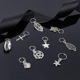 Hair Braid Rings Set, Hair Jewelry Rings, Include Alloy Pendants & Jump Rings, for Hair Styling, Leaf & Star & Butterfly, Antique Silver, 2.3~4.1cm, 28pcs/box