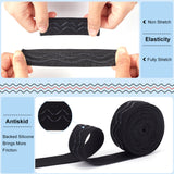 8 Yards 4 Styles Polyester Non Slip Knitted Elastic Belt, Wave Silicone Gripper Elastic Band for Clothing Sewing, Black, 20~38x1.2mm, about 2 yards/style