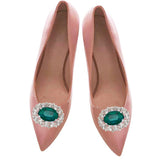2 Pairs 2 Style Detachable Rhinestone Shoe Decoration, with Alloy Buckle Clip, Green, 39~53x47~53x13~14mm, 1 pairs/style