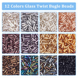 12 Colors Glass Twist Bugle Beads, Silver Lined, Round Hole, Mixed Color, 6x2mm, Hole: 0.8mm, about 8g/color, 96g/box