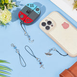 Glass Beads Mobile Straps, Alloy Charm and Nylon Cord Mobile Accessories Decoration, Key & Star & Moon & Heart Lock, Antique Silver, 9.5~10cm, 4pcs/set