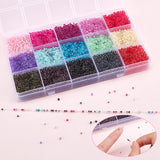 12000Pcs 15 Colors 12/0 Glass Seed Beads, Transparent Inside Colours, Round, Mixed Color, 2~2.5x1.5~2mm, Hole: 0.8mm, about 800Pcs/color