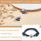 1 Pair Detachable Brass Shoe Decoration, Halloween Skull Shoe Lace Charm, Antique Silver, 15.5x25x6mm, Hole: 4mm