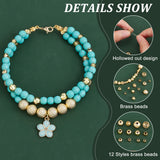 120Pcs 12 Styles Brass and Alloy Spacer Beads, Round, Real 18K Gold Plated, 3.5~8x3~7.3mm, Hole: 2~6mm, 10pcs/style