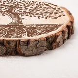 Carved Wood Round Sheets, for Home Display Decoration, Tree Pattern, 170~180x15mm