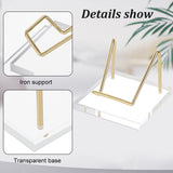 Square Acrylic Base Iron Arm Mineral Specimens Display Easel Stands, Light Gold, for Gemstones, Agates, Rocks Displays Holder, Clear, 65x65x50mm