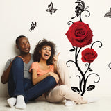 PVC Wall Stickers, Wall Decoration, for Valentine's Day, Rose Pattern, 740x290mm, 2pcs/set
