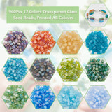 880pcs 11 colors 6/0 Transparent Glass Seed Beads, Frosted AB Colours, Square Hole, Cube, Mixed Color, 3~5x3~4x3~4mm, 80Pcs/color
