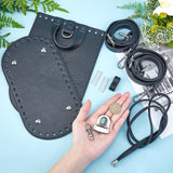 DIY PU Leather Knitting Crochet Bags, with Bottom and Shoulder Strap, for DIY Craft Shoulder Bags Accessories, Black, 260x180x3~15mm, Hole: 6mm