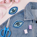 Glass Beaded Sew on Tassel Patches, Evil Eye Appliques, Badges, with Felt Base, Deep Sky Blue, 62x94~95x6mm