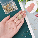 50Pcs Real 18K Gold Plated Brass Horizontal Loop French Earring Hooks, with 50Pcs Brass Open Jump Rings and 50Pcs Plastic Ear Nuts, Mixed Color, 4~19x4~17x0.7~3mm, Hole: 1~1.5mm, 21 Gauge, Pin: 0.7mm