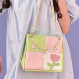 2Pcs Aluminum Curb Chains Purse Strap Extenders, Alloy Enamel Flower Pendant Bag Strap, Colorful, 20.5cm