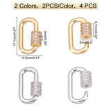 4Pcs 2 Color Brass Micro Pave Clear Cubic Zirconia Screw Carabiner Lock Charms, for Necklaces Making, Long-Lasting Plated, Oval, Mixed Color, 17.1x10.5x2mm, 2pcs/color
