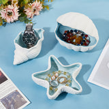 Ocean-themed Ceramic Jewelry Plate, Storage Tray for Rings, Necklaces, Earring, Starfish Pattern, 136x132x33mm