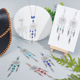 20Pcs 5 Style Woven Net/Web with Feather Tibetan Style Alloy Pendant Decorations, Evil Eye Lobster Clasp Charms, Clip-on Charms, for Keychain, Purse, Backpack Ornament, Stitch Marker, Mixed Color, 115x28.5mm, 4pcs/style