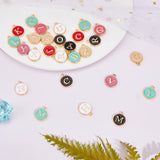 Golden Plated Alloy Enamel Charms, Enamelled Sequins, Flat Round with Alphabet, Letter A~Z, Mixed Color, 14x12x2mm, Hole: 1.5mm, 156pcs/box