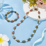 1 Strand Natural Unakite Beads Strands, Flat Oval, 13.5x9.5~10x5.5mm, Hole: 1mm, about 27~28pcs/strand, 14.49~15.47''(36.8~39.3cm)