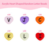180Pcs 6 Colors Horizontal Hole Opaque Acrylic Beads, Heart with Random Letters, Mixed Color, 10.5x11.5x4.5mm, Hole: 2mm, 30pcs/color