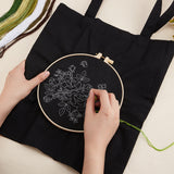 DIY Ethnic Style Embroidery Canvas Bags Kits, Including Plastic Imitation Bamboo Embroidery Hoop, Needle, Threads, Fabric, Flower Pattern, Flower Pattern, Bag: 650mm