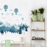 PVC Wall Stickers, Wall Decoration, Mountain & Forest, 980x390mm, 2pcs/set