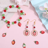 50Pcs 5 Styles Printed Alloy Pendants, Strawberry Charm, Light Gold, Mixed Color, 17x10.5x2.5mm, Hole: 1.8mm, 10pcs/style