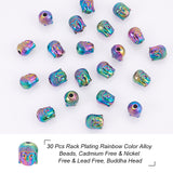 30Pcs Rack Plating Rainbow Color Alloy Beads, Cadmium Free & Nickel Free & Lead Free, Buddha Head, Buddhist Theme, Rainbow Color, 10x8.5x8mm, Hole: 2mm