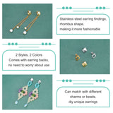 Rhombus 32Pcs 4 Styles 304 Stainless Steel Stud Earring Findings, with 32Pcs 2 Styles Ear Nuts, Golden & Stainless Steel Color, Earring: 8pcs/style, Ear Nuts: 16pcs/color