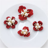 50Pcs 3-Petal Spray Paint ABS Plastic Imitation Pearl Bead Caps, Flower, FireBrick, 35.5x38.5x12.5mm, Hole: 2.2mm